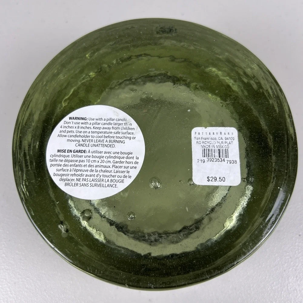 Pottery Barn recycled glass pillar holder Mexican Glass